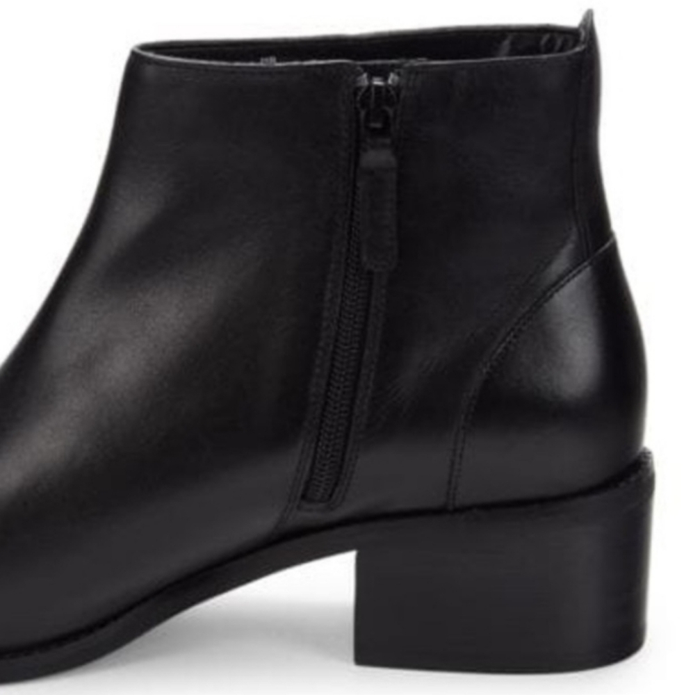 Cole Haan Womens Holis Black Leather Gold Logo Side Buckle Heeled Ankle Boot 9.5 - Picture 9 of 16